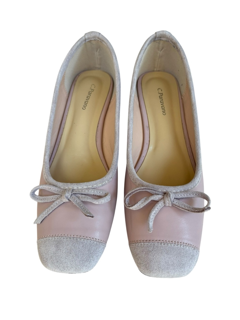 C.P. Cavino Pink Leather Ballet Flats with Silver Accents